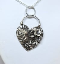 Image 1 of Silver Large Floral Mum Heart Pendant (SJ064)