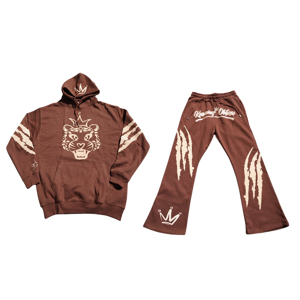 Image of KNO Brown Cheetah Flare Jogger Set