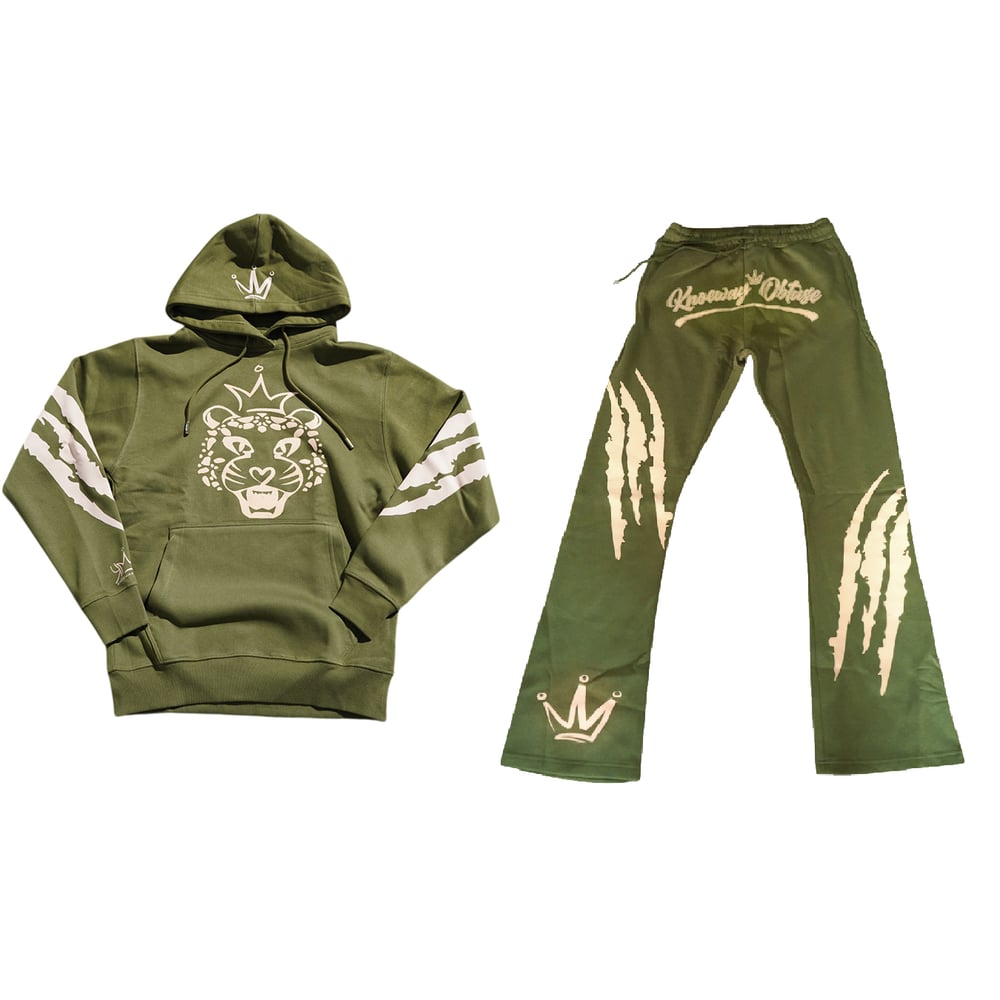Image of KNO Green Cheetah Jogger Set