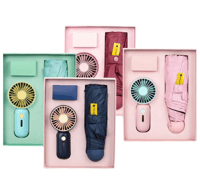  Mini Handled Fan Gift Set Box with Umbrella USB Cable 