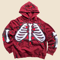 Image 1 of REWORKED 3D PUFF WHITE SKELETON CRACKY HOODIE SIZE LARGE