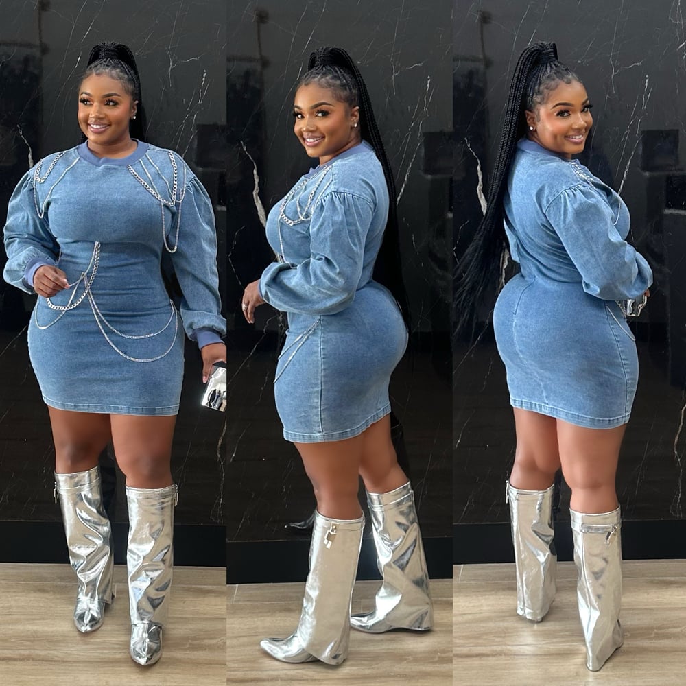 Image of OFF THE CHAIN DENIM DRESS-blue denim