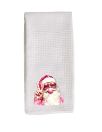 Retro Bubblegum Santa Tea Towel