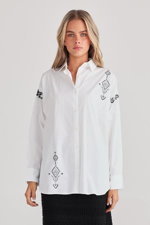 Image of Flamenco Shirt. White with Black. By Talisman the Label.