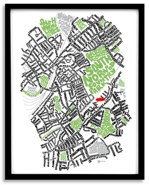 Image of South Norwood & Woodside Typographic Street Map