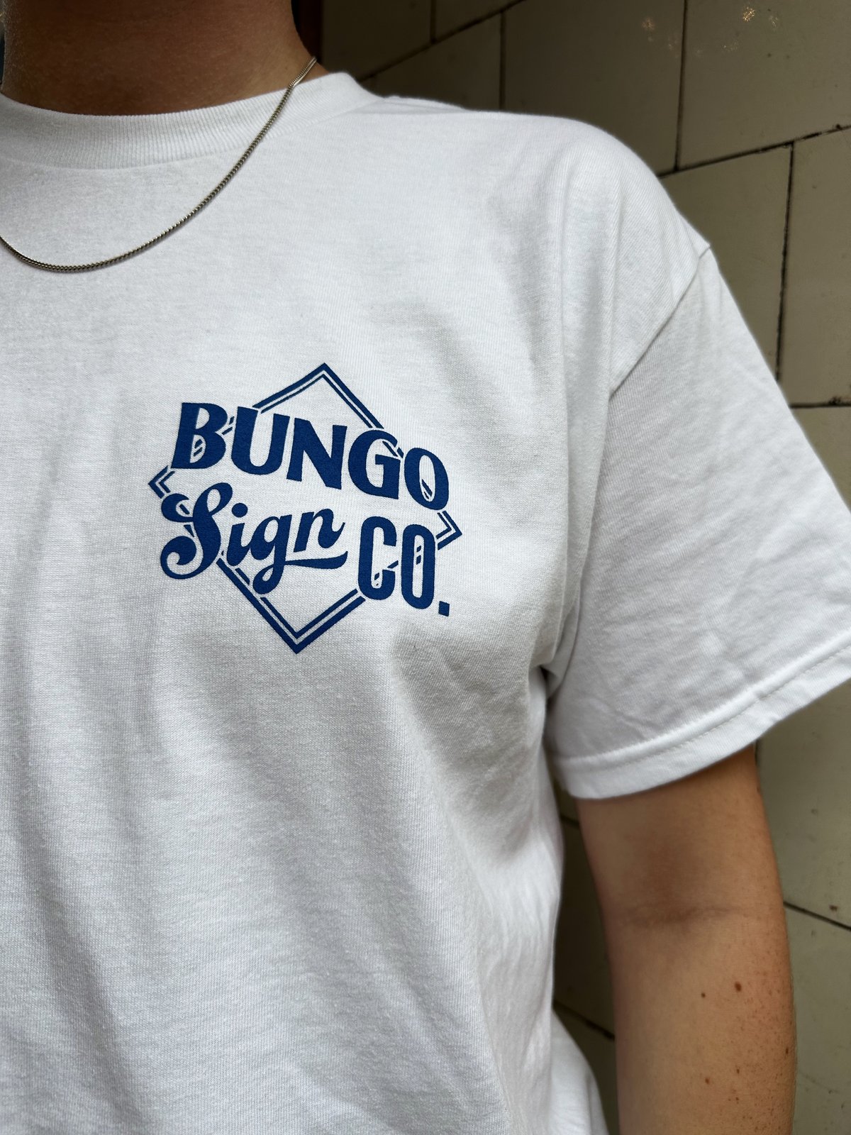 Image of White 'Three Wee Coos' Bungo Sign Co tee