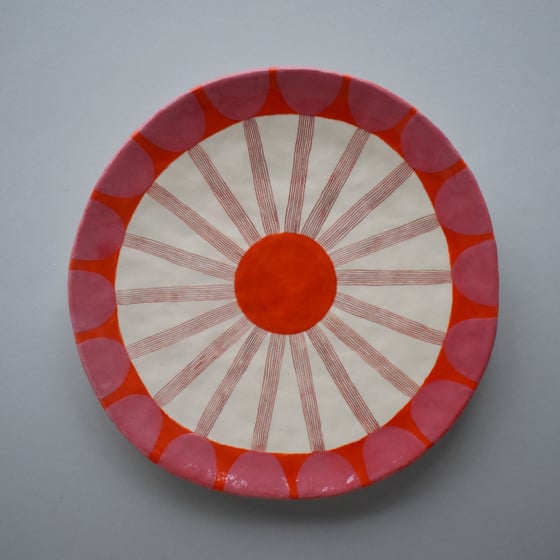 Image of Orange and Pink Flower Plate