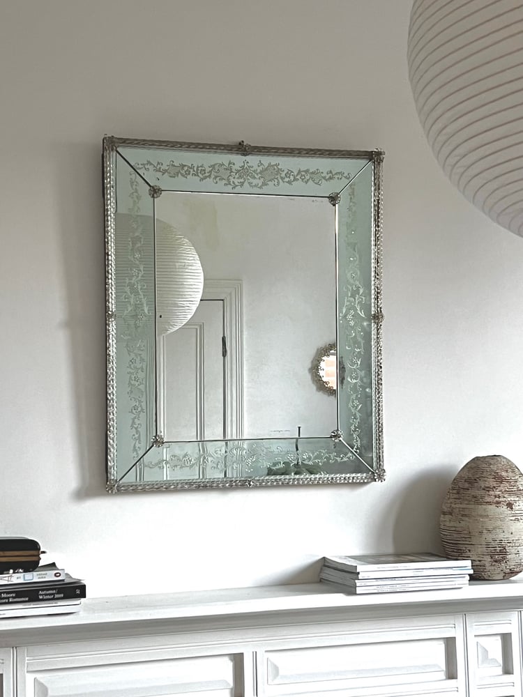 Image of Venetian-Style Mirror with Pale Blue Frame