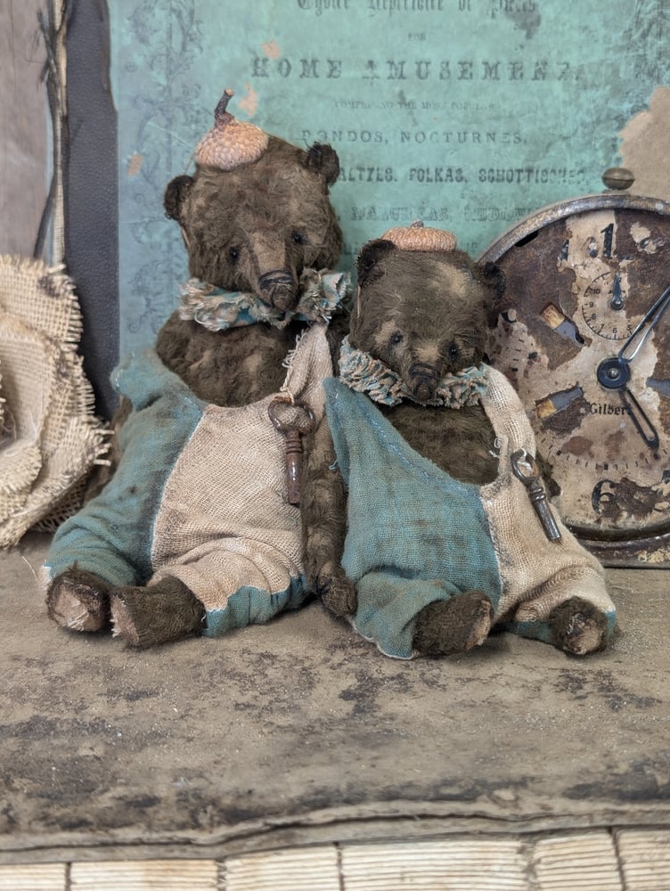 Image of 5" - Old Frumpy Toy Carnival Teddy Bear in romper & an ACORN "hat"  by Whendi's B