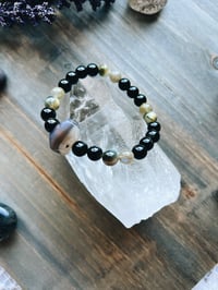 Image 3 of Chunky Gold Obsidian + Grey Agate Bracelet