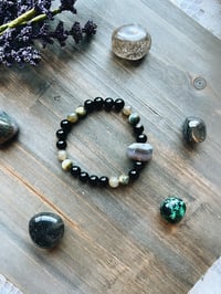 Image 4 of Chunky Gold Obsidian + Grey Agate Bracelet