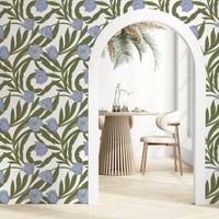 Image 1 of Verdant Bloom Botanical Blue Wallpaper