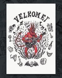 Image 2 of The Devil Playing Guitar Lino Print