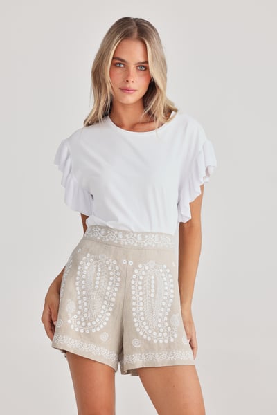Image of Johari Shorts. Natural with White. By Talisman the Label.