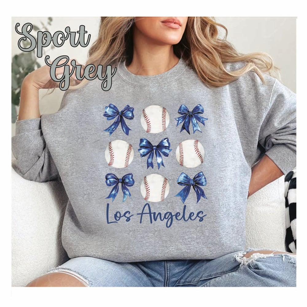 Image of Coquette Los Angeles Baseball Crewneck Sweater