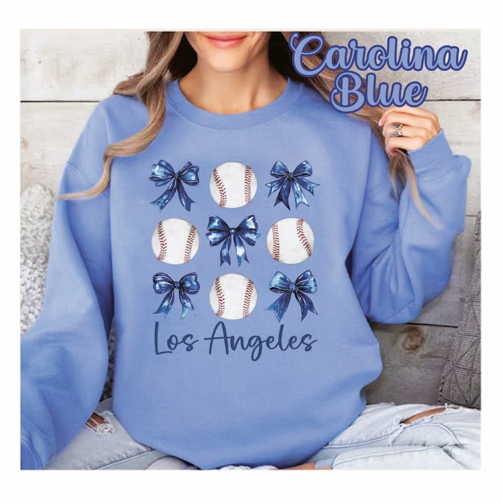 Image of Coquette Los Angeles Baseball Crewneck Sweater