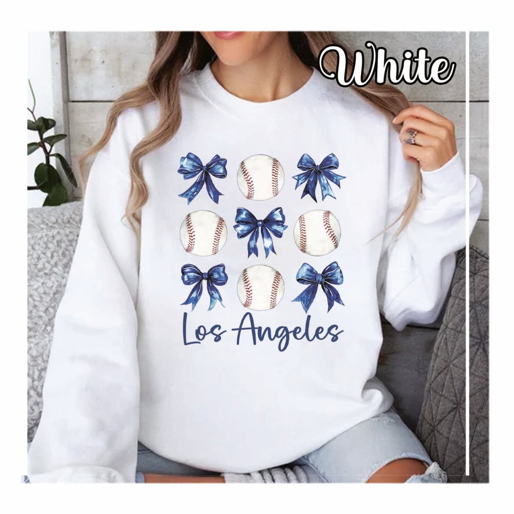 Image of Coquette Los Angeles Baseball Crewneck Sweater