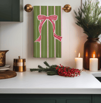Image 1 of Green Bow Christmas Tea Towel