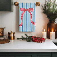 Image 1 of Blue Bow Christmas Tea Towel