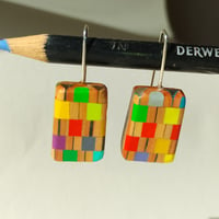 Image 2 of random chequered pattern abstract earrings