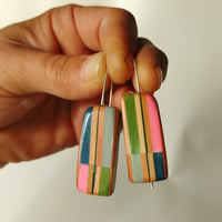 Image 3 of stripy dangly recycled pencil earrings