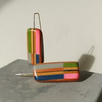 Image 1 of stripy dangly recycled pencil earrings