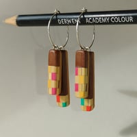 Image 1 of chequered pencil silver hoops