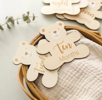 Image 2 of Wooden Bear Baby Milestone Cards 7pc/set Front & Back 