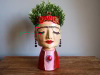 Image 1 of Frida inspired plant pot Red and Pearl pink
