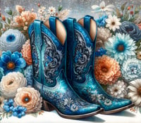 Image 1 of Dark Blue Floral Boots