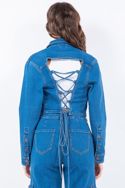 Image of 3pack DENIM LACED BACK CROPPED JACKETS