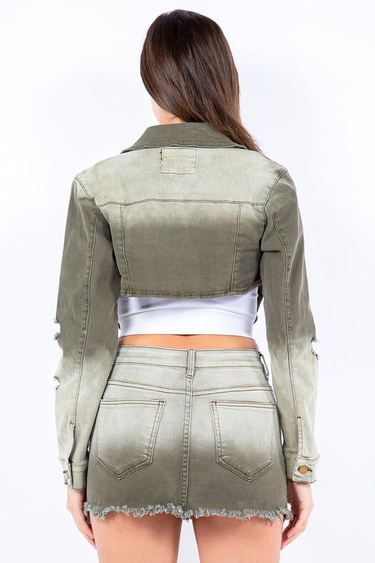 Image of 3pack olive OMBRE WASHED CROPPED JACKETS