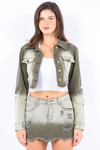 Image of 3pack olive OMBRE WASHED CROPPED JACKETS