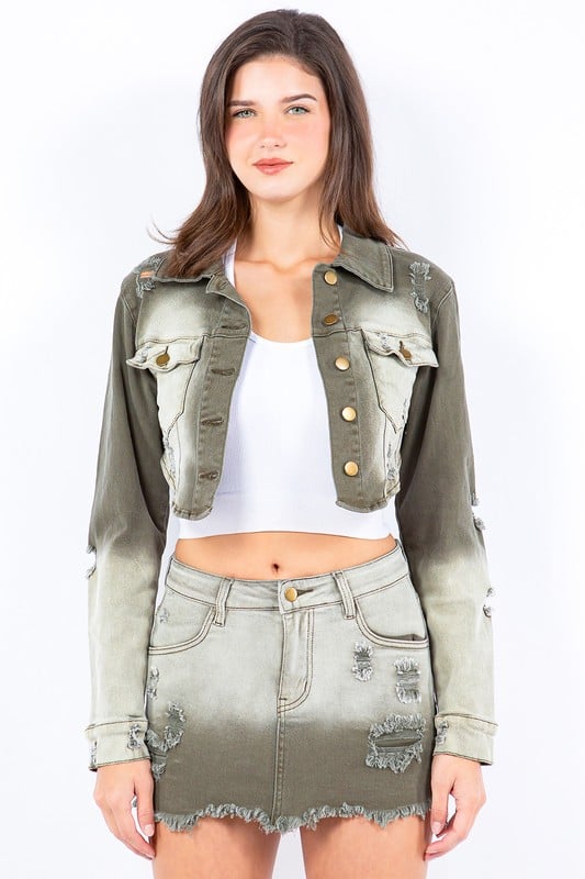 Image of 3pack olive OMBRE WASHED CROPPED JACKETS