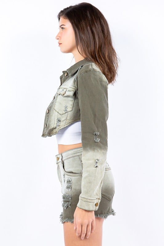 Image of 3pack olive OMBRE WASHED CROPPED JACKETS