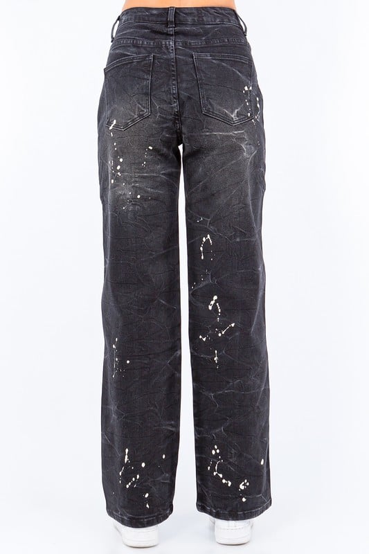 Image of 3pack WIDE LEG PAINT SPLASH JEANS-BLACK