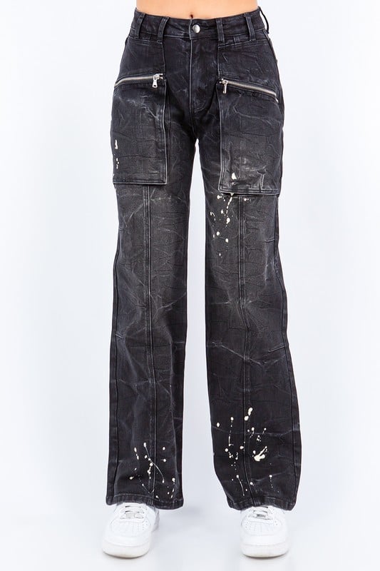 Image of 3pack WIDE LEG PAINT SPLASH JEANS-BLACK