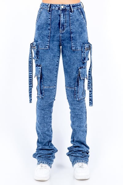 Image of 3pack ACID WASH STACKED JEANS-BLUE