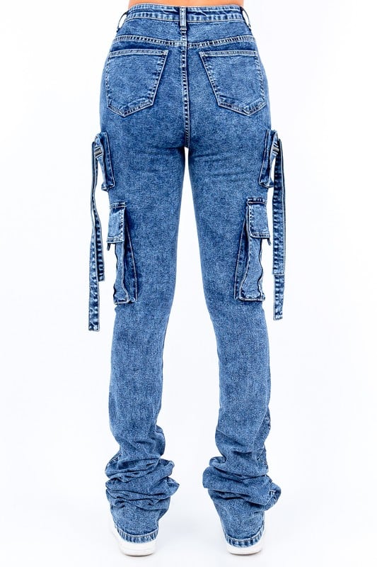 Image of 3pack ACID WASH STACKED JEANS-BLUE