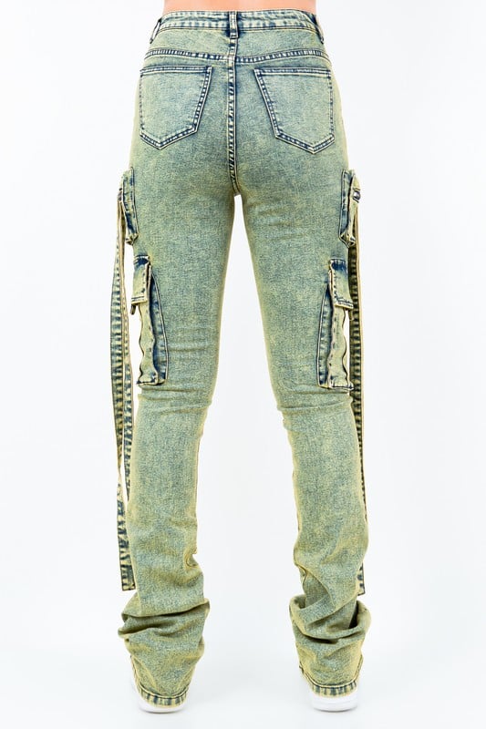 Image of 3pack ACID WASH STACKED JEANS-GREEN