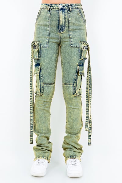 Image of 3pack ACID WASH STACKED JEANS-GREEN