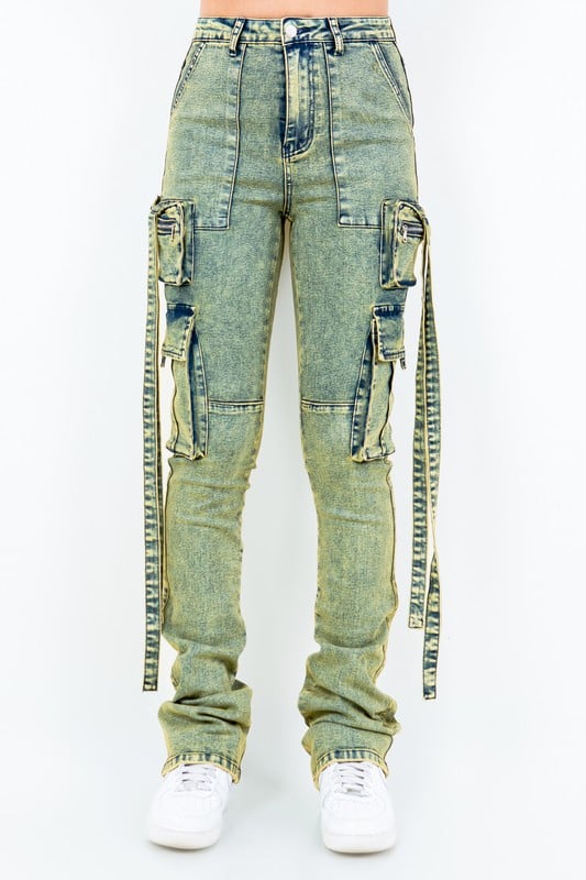 Image of 3pack ACID WASH STACKED JEANS-GREEN