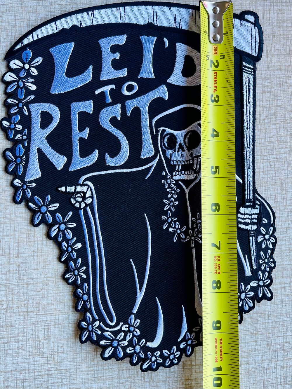 LEI'D TO REST 10" Embroidered Sew-On/Iron On Back Patch