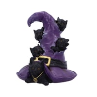 Image 1 of Magical Mischief Witch Hat and Black Cats Figurine 14cm