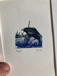 Image 2 of Red Wing BlackBird on a cat tail - Christmas Card Wood Engraving