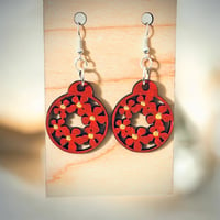 Image 1 of Boho wooden flower teardrop earrings 