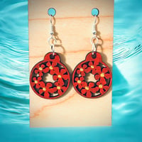 Image 3 of Boho wooden flower teardrop earrings 