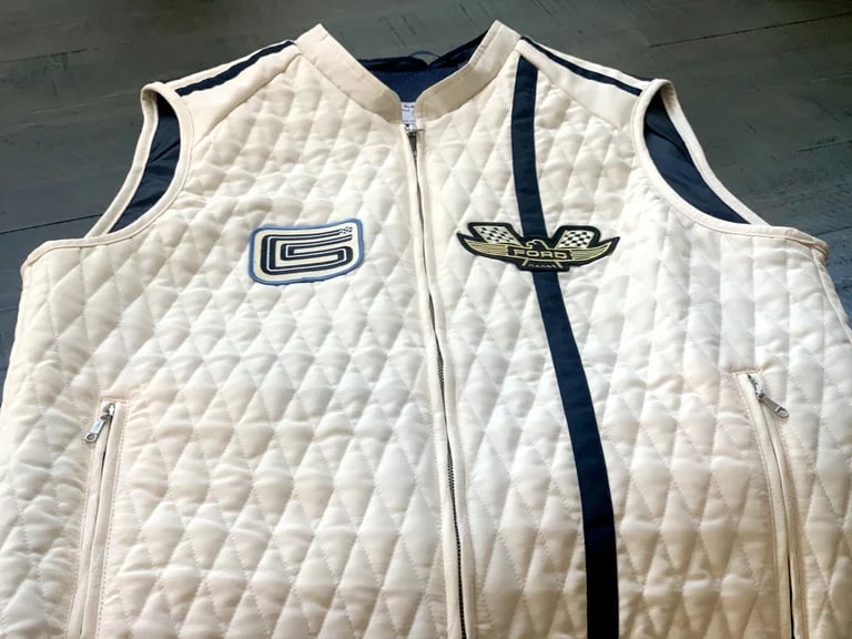 Image of Ford v. Ferrari Carroll Shelby Crew Vest - White with Blue Stripes (Telluride)