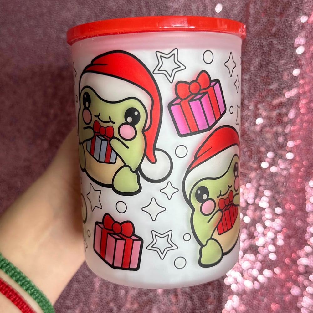 Image of Christmas Frog 17oz Glass Mug🐸❤️