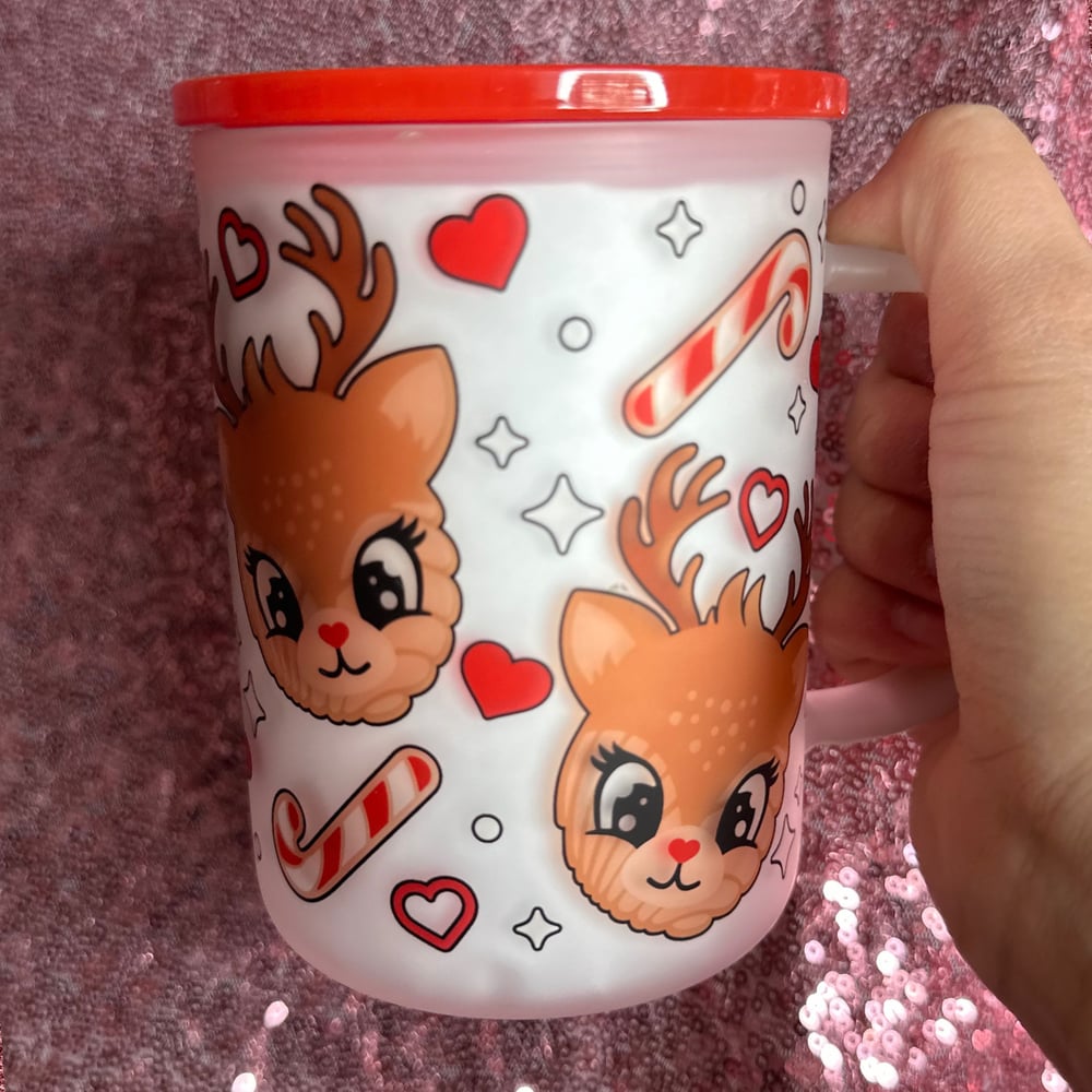 Image of Concha Reindeer 17oz Glass Mug🦌❤️